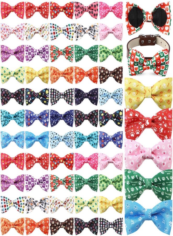 Cosblank 60 Pcs Paw Bone Print Dog Collar Bow Ties Bulk Dog Grooming Supplies Bowtie Accessories Puppy Bows Detachable Collar Charms for Small Medium Large Cat Pet Costume - Image 1